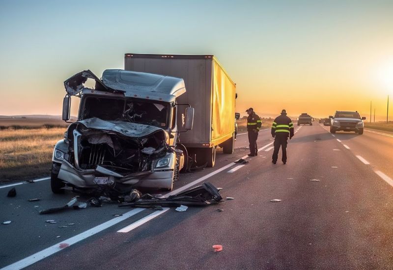 Semi-truck parked on the edge of the highway after suffering