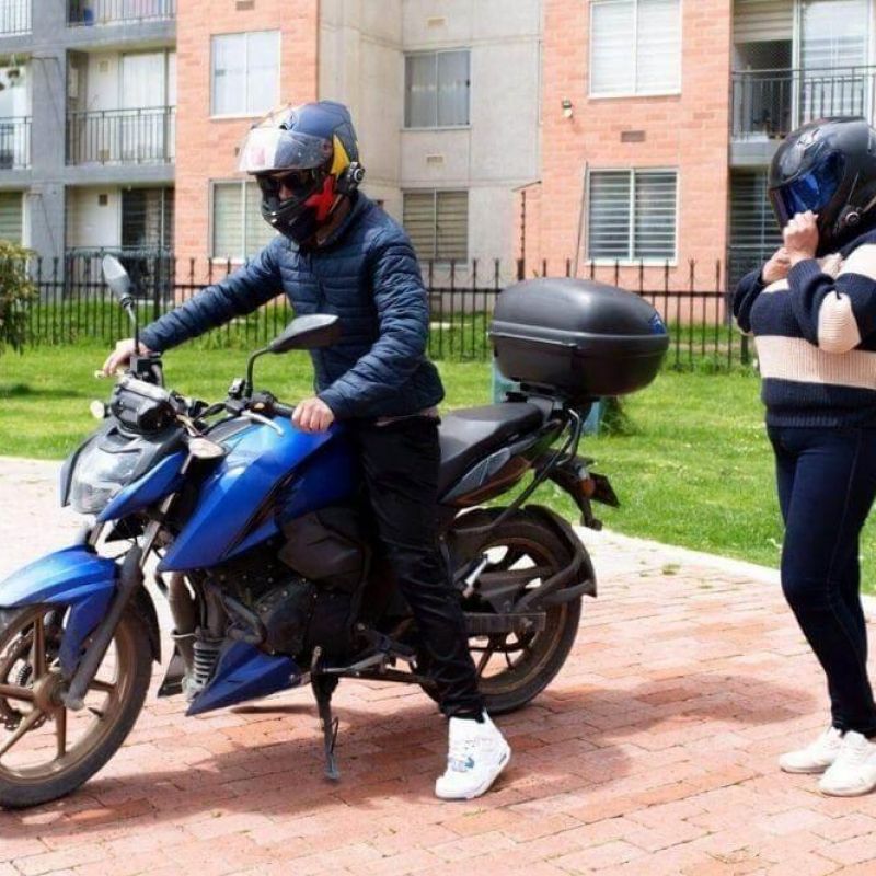 Man and woman next to a motorcycle in Virginia
