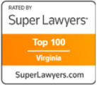 Badge displaying Rated by Super Lawyers – Top 100 Virginia with SuperLawyers.com at the bottom.