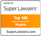 Badge displaying Rated by Super Lawyers – Top 100 Virginia with SuperLawyers.com at the bottom.