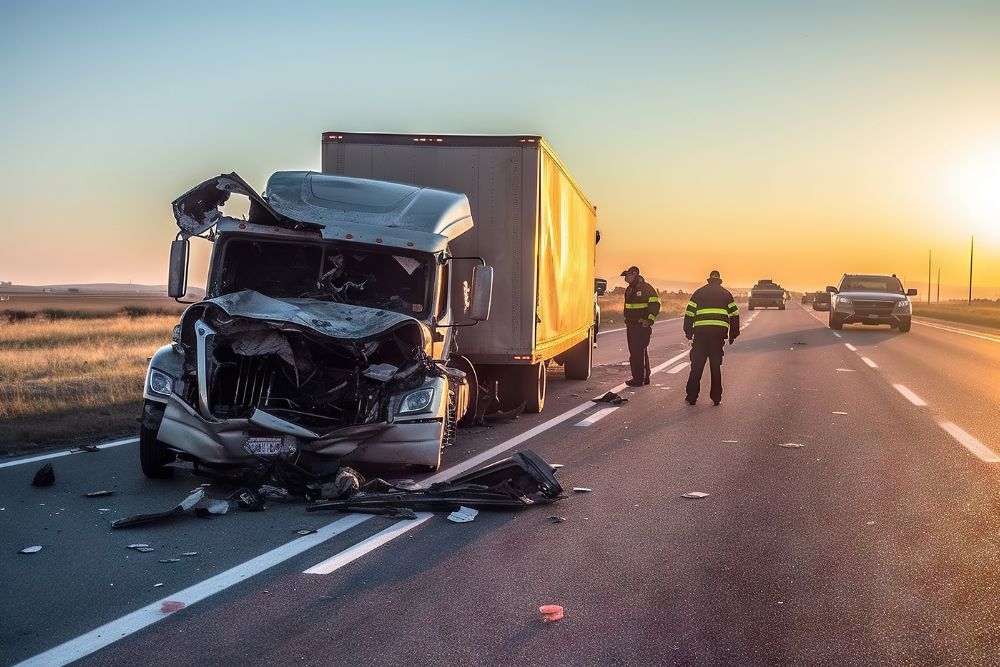 Semi-truck parked on the edge of the highway after suffering