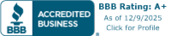 BBB Accredited Business logo with A+ rating, valid until 12/9/2025. Click for profile.