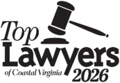 Top Lawyers of Coastal Virginia 2026 logo featuring a gavel symbol, representing legal excellence in the region.
